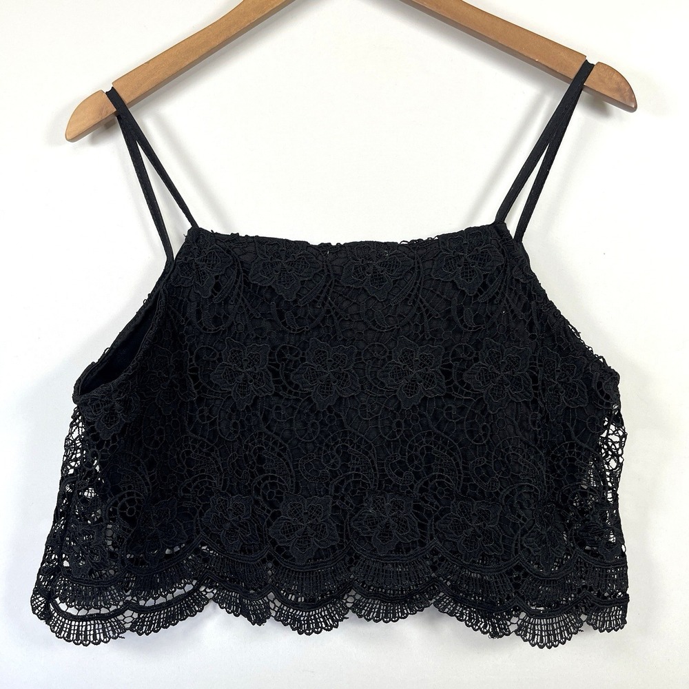 Charlotte Russe Womens Sleeveless Lace Crop Top Sz XL Black Boho Festival Hippie - Picture 4 of 9